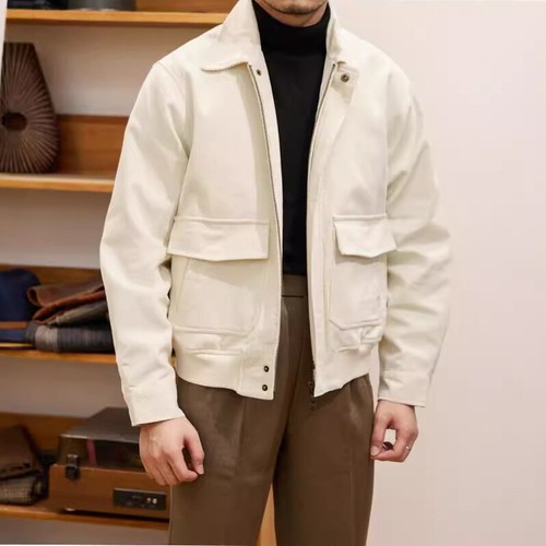 OFF WHITE Giacca corta uomo stile americano retrò western velluto a coste zip cappotto cotone inglese