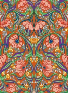 17.3"X480"Orange Floral Wallpaper Boho Self Adhesive Vinyl Cabinet Decor Sticker - Picture 1 of 11