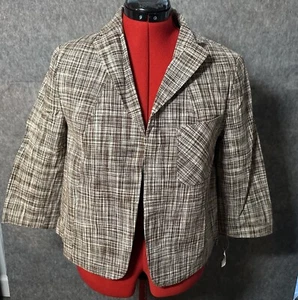 NWT TALBOTS Women's Brown Plaid Cropped Sleeve Jacket Sz 12 - Picture 1 of 13