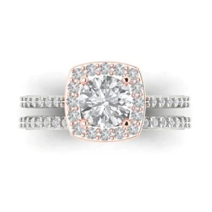 2.10 CT Round Halo Wedding anniversary Ring band set 14k White/Rose Solid Gold - Picture 1 of 11