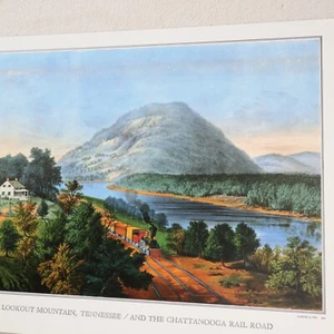 Currier & Ives Vtg Print Lookout Mountain Tennessee Chattanooga Rail Road TN MTN - Picture 1 of 8