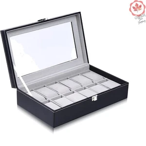 Premium Watch Box - 12 Slot Organizer with Glass Lid - Protects Watches - Picture 1 of 9