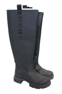 GANNI Country Boots S1527 Black Rubber Knee High Womens EU37 UK4 NEW RRP215