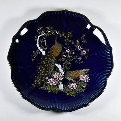 Giftcraft Japanese Porcelain Cobalt Blue Peafowl 9" Decorative Plate Foto 1 de 3