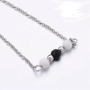 Essential Oil Diffuser Minimalist Natural Lava Beads Necklace in Silver Color - Picture 1 of 3