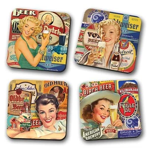 Montañas posavasadas clásicas vintage impresas de diseñador de cerveza (madera MDF, conjunto de 4, 9,5x9,5 cm - Imagen 1 de 8