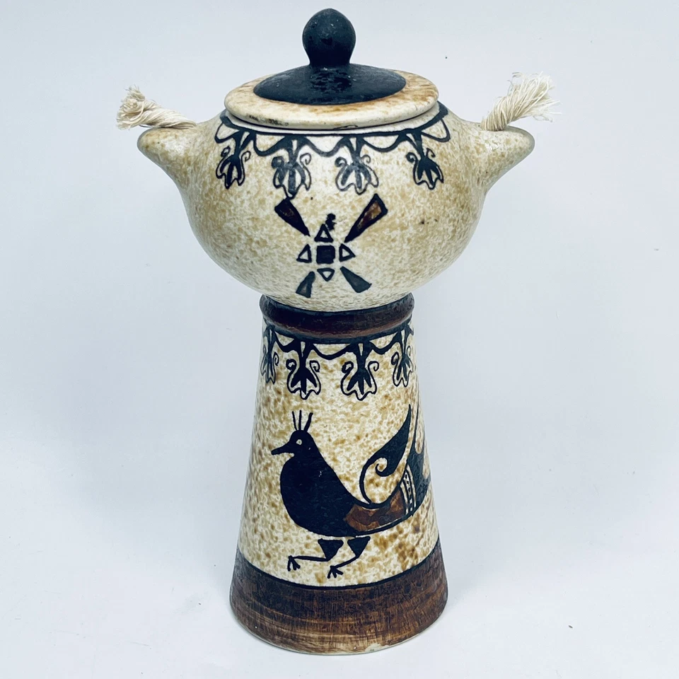 Ancient Style Oil Lamp Double Burner Vintage Stoneware 19cm Mediterranean Decor - Image 1 of 4