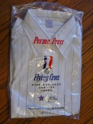 Flying Cross White w/Blue Striped Uniform Shirt Perma Press Size 38 L (NEW Union - Image 1 of 4