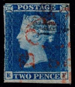 1841 2d Blue Plate 3 EF RED CDS RARE Very Good Used Unpriced in Gibbons - Picture 1 of 2