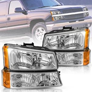 Chrome Headlights for 2003-2006 Chevy Silverado Chevrolet Avalanche Headlamps - Picture 1 of 11
