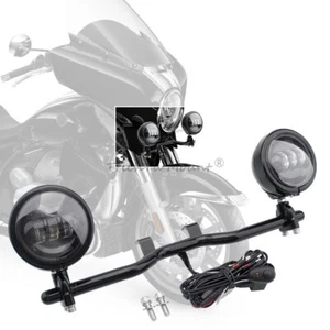 Black LED Fog Auxiliary Lights & Light Bracket Kit For BMW R 18 B R18B 2021-2024 - Picture 1 of 23