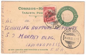 1933 Mexico Uprated Postal Card to Indianapolis US - Picture 1 of 2