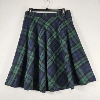 Falda midi a cuadros de lana como línea A verde azul marino tartán totalmente forrada retro academia Foto 1 de 4