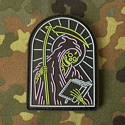 CYKOVISUALS NEON DEATH PVC Morale Patch Hook/Loop SHOT Show 2025 GRIM REAPER MEMENTO MORI