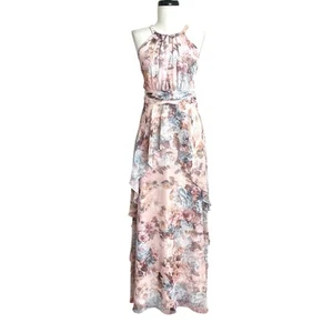 R&M Richards Floral Layered Long Dress Sz 6 Pink Formal Tiered Fairy Feminine - Picture 1 of 13