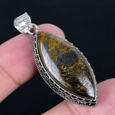 Colgante de hierro ojo de tigre chapado en plata 925 hecho a mano de 2,05" Foto 1 de 3