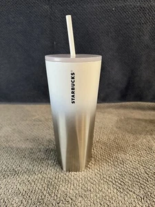 NWT Starbucks 2021 Holiday Geometric White Ombre 24 oz Stainless Steel Tumbler - Picture 1 of 7