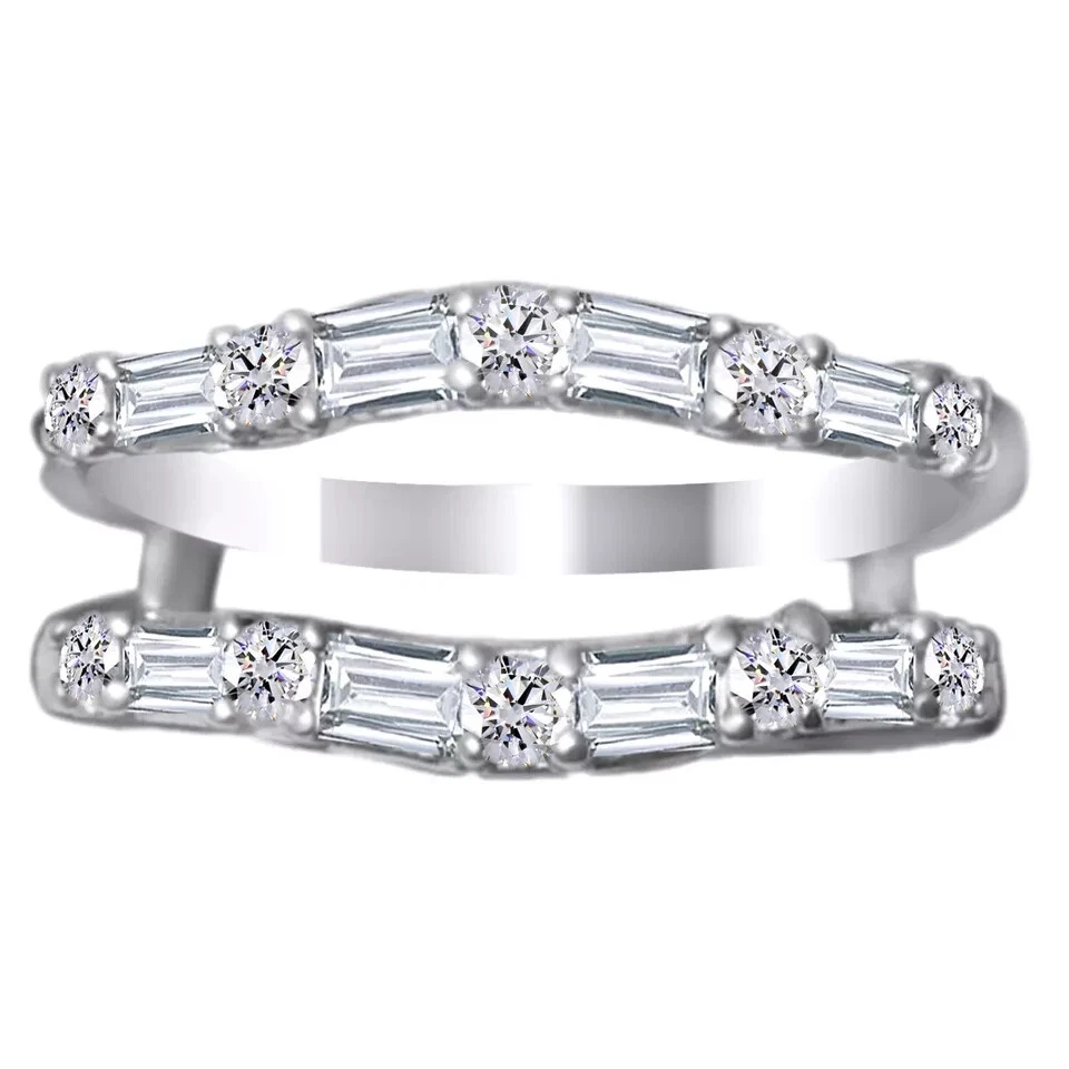 1/2ct Baguette & Round Diamond Solitaire Enhancer Ring Guard Wrap 14K White Gold - Image 1 of 1