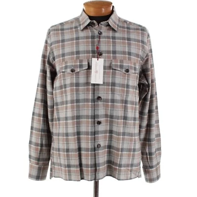 Sobrecamisa Luciano Barbera NUEVA CON ETIQUETAS 100% Algodón Talla Grande en Gris y Beige a Cuadros Foto 1 de 4