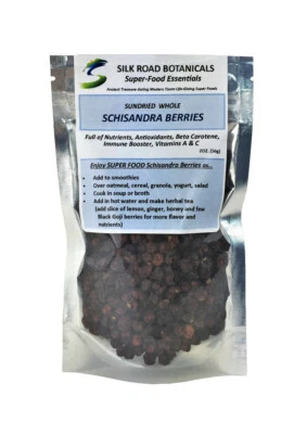 SILK ROAD BOTANICALS Schisandra Berries All Natural Herb Antioxidant -Air Dried Whole Berries 2oz.