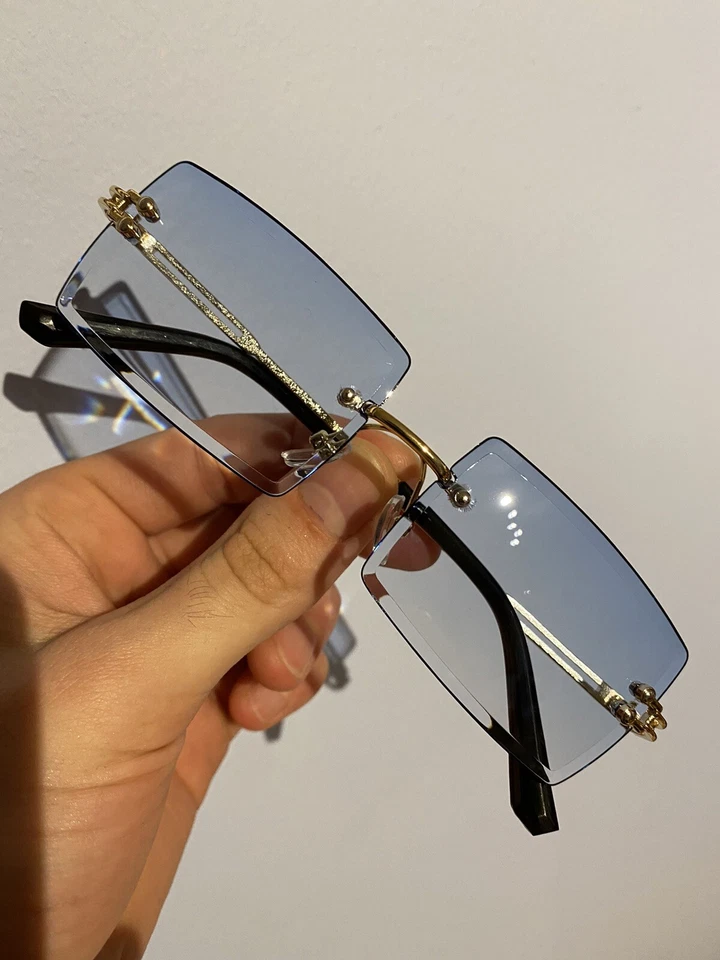 Gafas de sol rectangulares corte diamante sin montura púrpura/rosa lentes de lujo (UNISEX) Foto 1 de 4