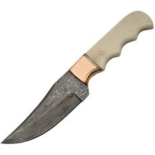 Damascus DM-1153 White Bone Handle Fixed Blade Knife w/ Damascus Clip Sheath