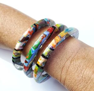 3 Sobral Pop Art PML06 Pollock Multicolor Skinny Artist Made Bangle Bracelets
