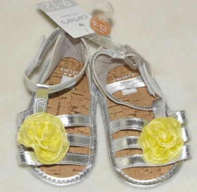 Carter's Amarillo Flor PLATEADO Sandalias Cuna Zapatos Infantil Bebé 4 9-12 M Niña Nuevas con Etiquetas Foto 1 de 3