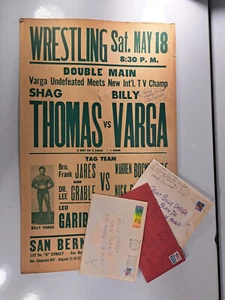 (Signed) Leo Garibaldi Vintage Wrestling Event Poster 22x14 & Letters Lot (S48) - Picture 1 of 21