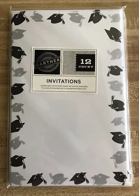 Gartner White Silver and Black Graduation Invitations 12 Count - Image 1 of 2