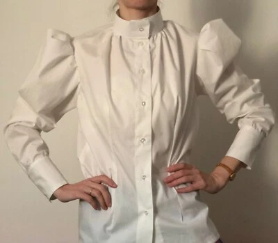 Handmade Victorian style Women blouse shirt puffy sleeve high collar, sizes 4-30 - Image 1 of 4