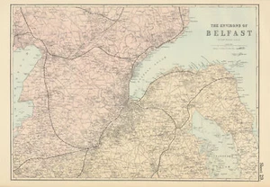 BELFAST & environs. Lisburn Antrim Bangor Down. Antique map by GW BACON 1883 - Picture 1 of 1