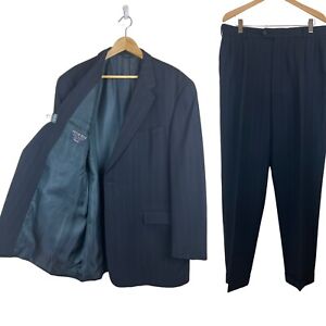 AUSTIN REED Men's Navy Blue Pin Stripe Full Suit 46L 40Wx32 Wool Made in USA