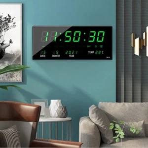 Digital LED Large Display Wall Desk Alarm Clock With Calendar Temperature Date - Picture 1 of 15