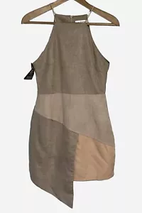 RARE LONDON Dress Size 4/Small Faux Suede Colorblock Asymmetrical Hemline NEW - Picture 1 of 16