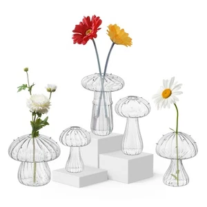 Set of 5 Colored Flower Vase,mushroom vase,Glass Vase for Flowers Transparent... - Picture 1 of 7