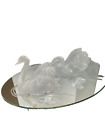 Lalique Swans Head Up and Head Down Large Crystal Swans With Lalique Mirror