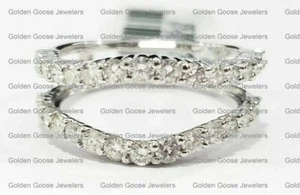 14K White Gold Solitaire Enhancer Round Diamonds Ring Guard U Shape Prong 1 CT - Picture 1 of 10