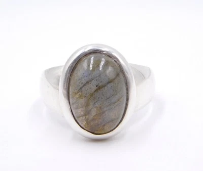 Anillo de piedras preciosas de cabina ovalada de labradorita natural de plata de ley 925 de 6 Gm tamaño-7,5 EE. UU. Foto 1 de 4