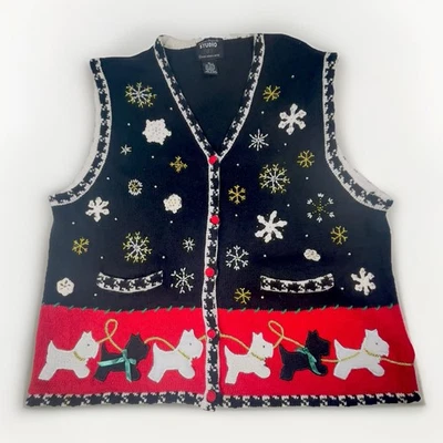 Chaleco Suéter Vintage Studio Works NAVIDAD Temático Perro Y2K Negro y Rojo Talla XL Foto 1 de 4