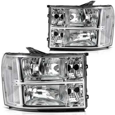Headlight Assembly Fits 2007-2014 GMC Sierra Clear Lens Front Headlamps L+R Foto 1 de 4