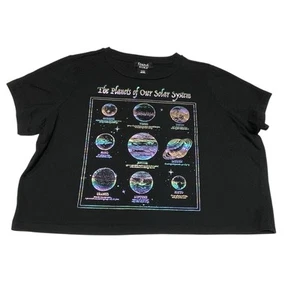 Cosmic Aura Hot Topic Womens Cropped Tee Black Metallic Solar System Plants Sz S - Picture 1 of 7