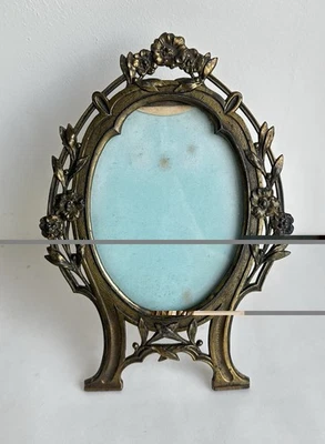 Ancien cadre miniature porte photo bronze art nouveau floral France XIXème XXème - Photo 1/4