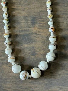 Vintage White Multi Color Swirl Glass Bead Necklace Knotted 18" - Picture 1 of 6