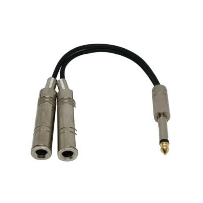 Audio Y Splitter Cable 8" Single Track to 2X 6.35mm 1/4" Male Mono Female Black - Image 1 of 4