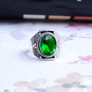 Chrome Diopside Big Gemstone 925 Sterling Silver Jewelry Birthstone Men's Ring - Picture 1 of 7