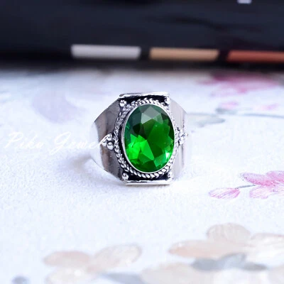 Chrome Diopside Big Gemstone 925 Sterling Silver Jewelry Birthstone Men's Ring - Image 1 of 4