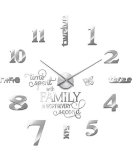 3D Large Frameless DIY Wall Clock,Modern Decor Family Quote Wall Silver - Picture 1 of 14