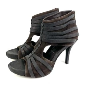 Donald J Pliner Gladiz Heels 8.5 Gladiator Black Brown Leather Strappy Shoes - Picture 1 of 12
