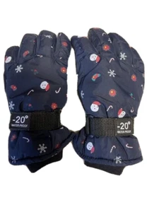 Kids Snow Gloves Navy Blue Christmas Themed Size L - Picture 1 of 4